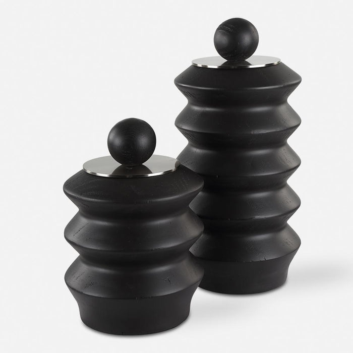 Uttermost Accordion Black Wood Containers Set/2