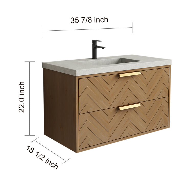 Carlsbad 36" Wall Mounted Bathroom Vanity with Gray Sink