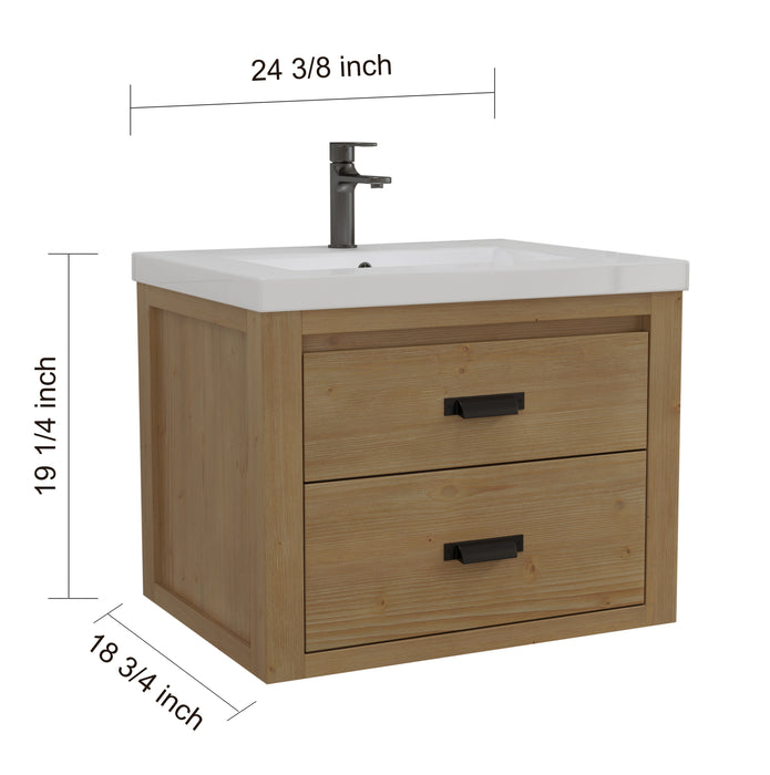Kane 24" Rustic Bathroom Vanity, Single White Sink
