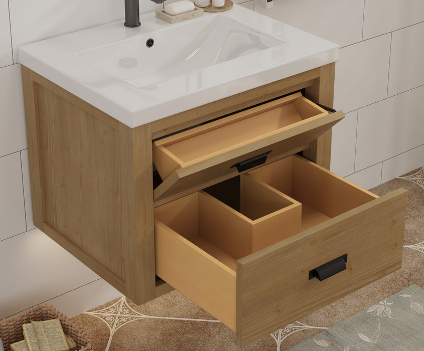 Kane 24" Rustic Bathroom Vanity, Single White Sink