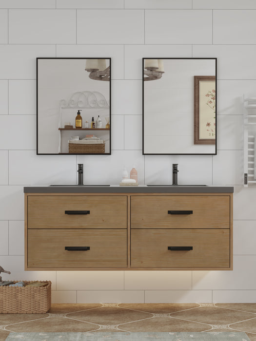 Kane 55" Rustic Bathroom Vanity, Double Gray Sinks