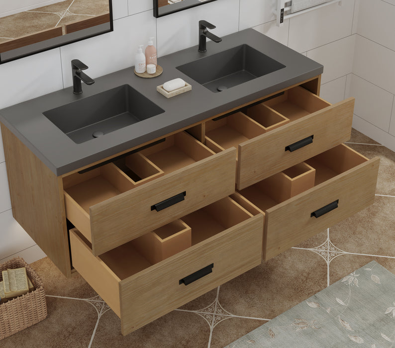Kane 55" Rustic Bathroom Vanity, Double Gray Sinks