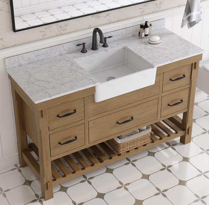 Mina 55" Farmhouse Bathroom Vanity, Backsplash Included