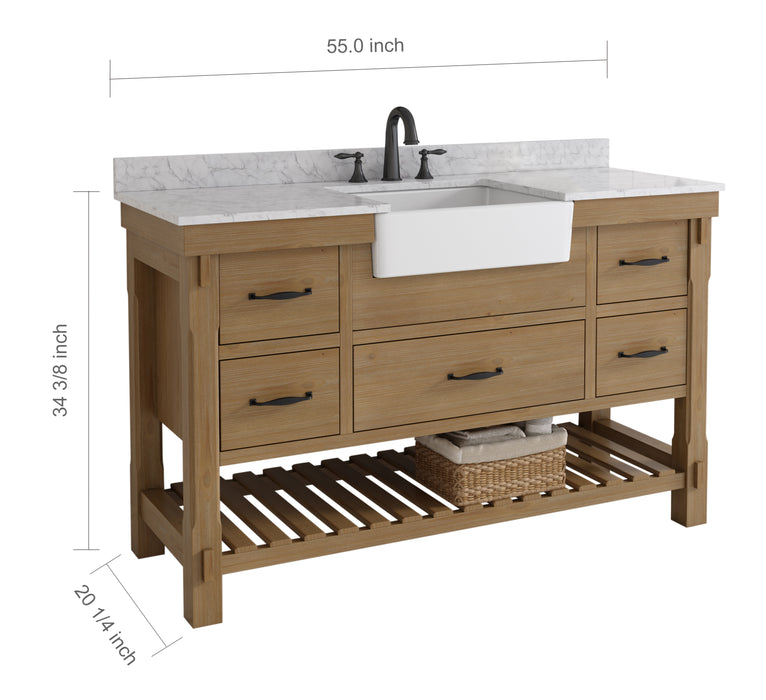 Mina 55" Farmhouse Bathroom Vanity, Backsplash Included