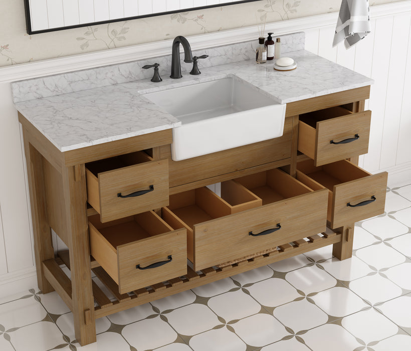 Mina 55" Farmhouse Bathroom Vanity, Backsplash Included