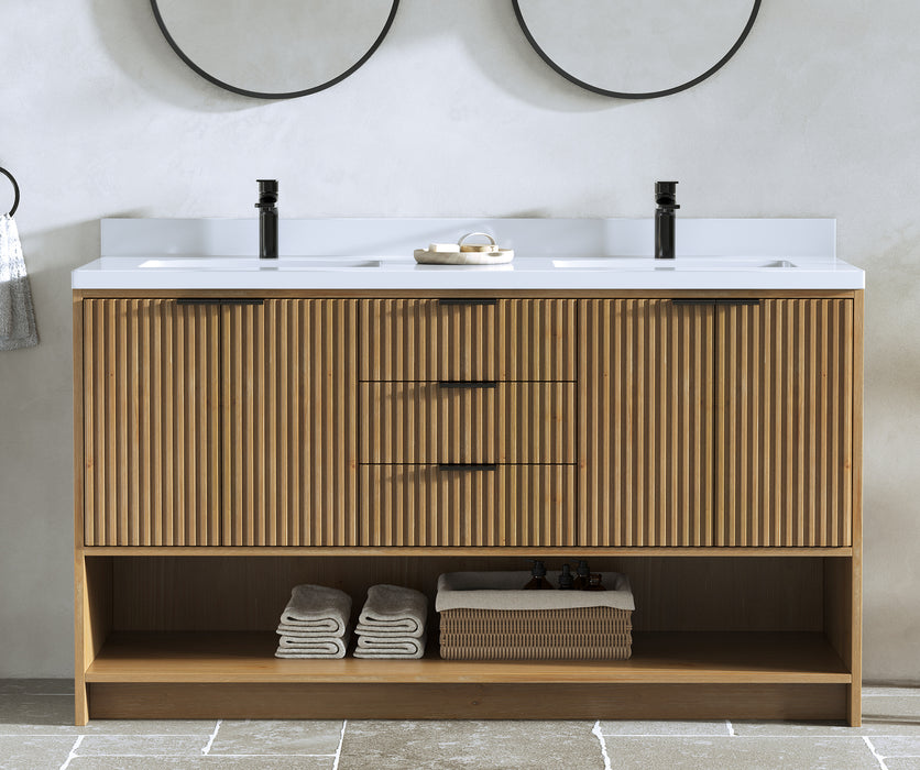 San Diego 55" Weather Fir Bathroom Vanity, Double Sinks