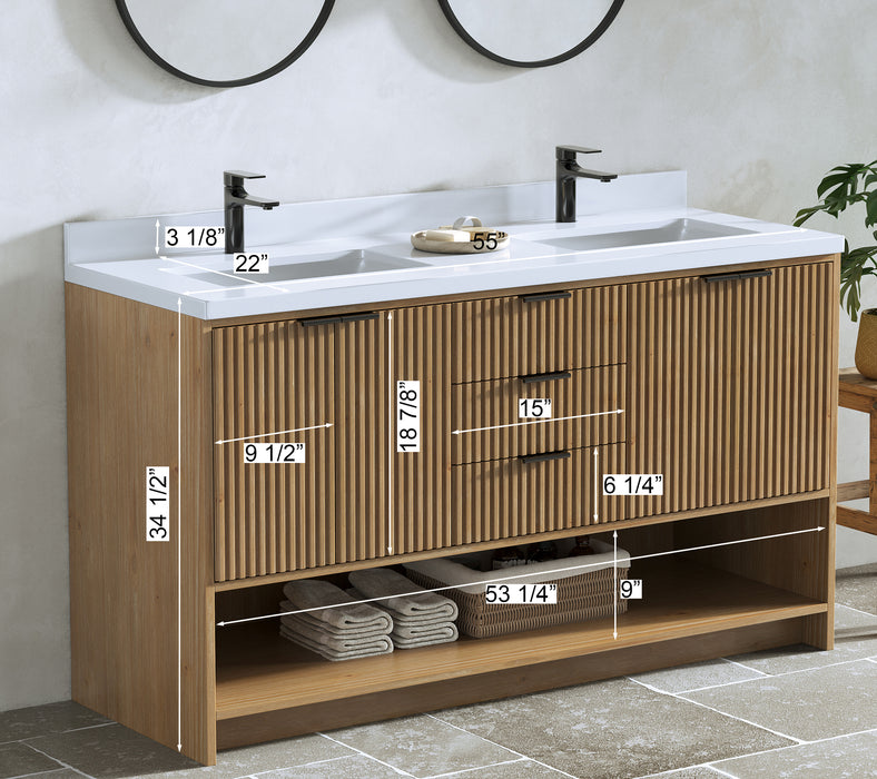 San Diego 55" Weather Fir Bathroom Vanity, Double Sinks