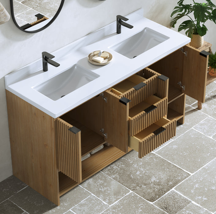 San Diego 55" Weather Fir Bathroom Vanity, Double Sinks