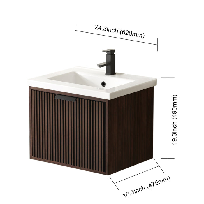 San Diego 24" Dark Walnut Wall Mount Bathroom Vanity