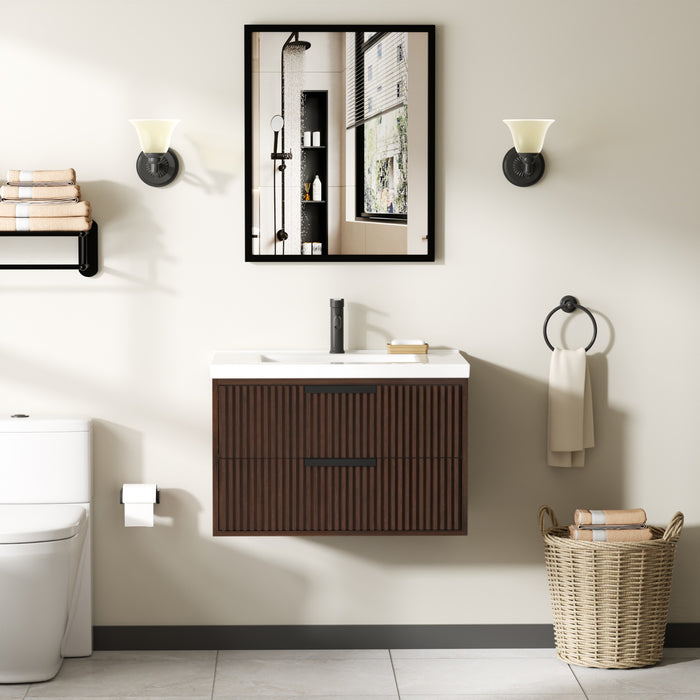 San Diego 30" Dark Walnut Wall Mount Bathroom Vanity