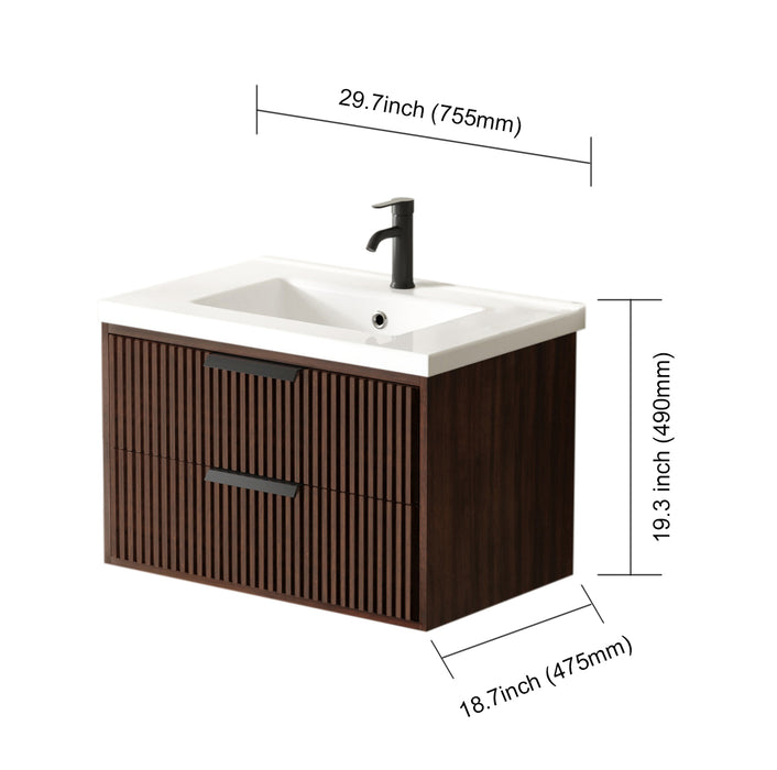 San Diego 30" Dark Walnut Wall Mount Bathroom Vanity