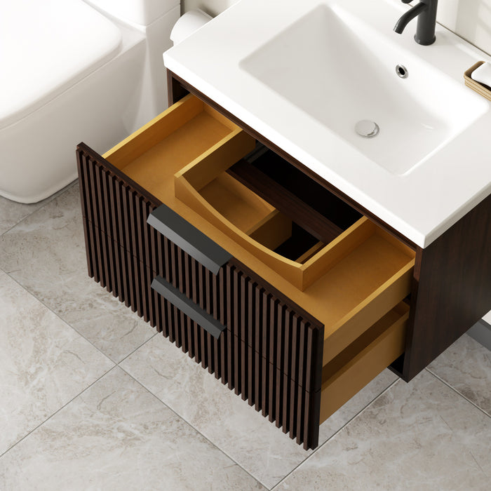 San Diego 30" Dark Walnut Wall Mount Bathroom Vanity
