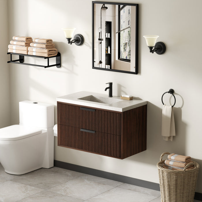 San Diego 36" Dark Walnut Wall Mount Bathroom Vanity