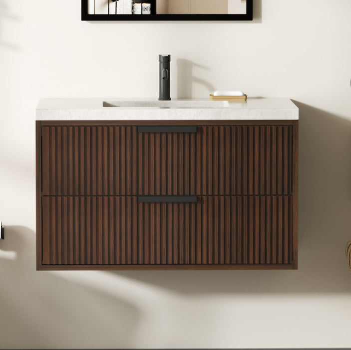 San Diego 36" Dark Walnut Wall Mount Bathroom Vanity