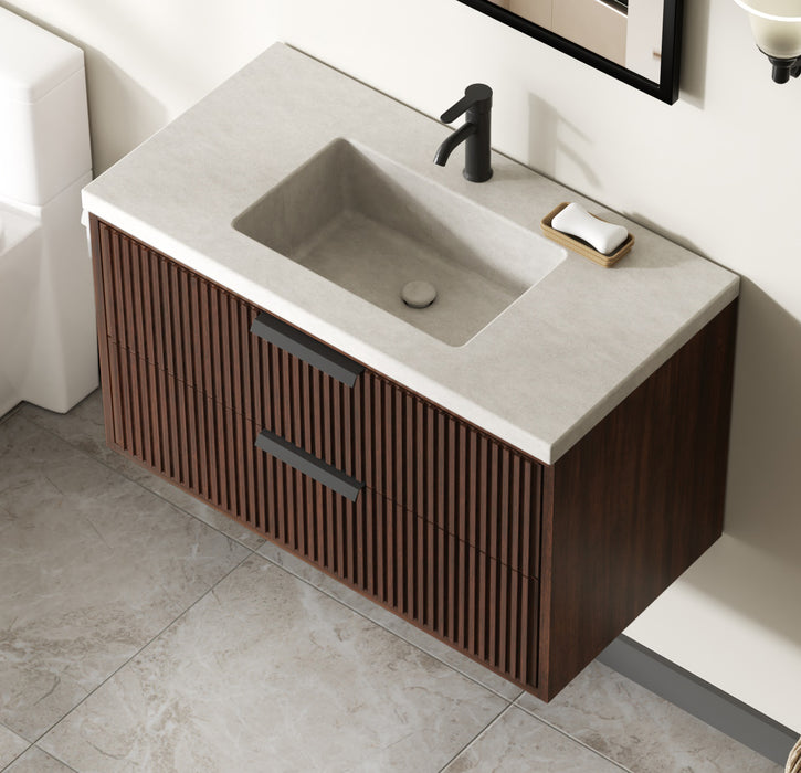 San Diego 36" Dark Walnut Wall Mount Bathroom Vanity