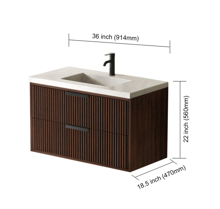 San Diego 36" Dark Walnut Wall Mount Bathroom Vanity