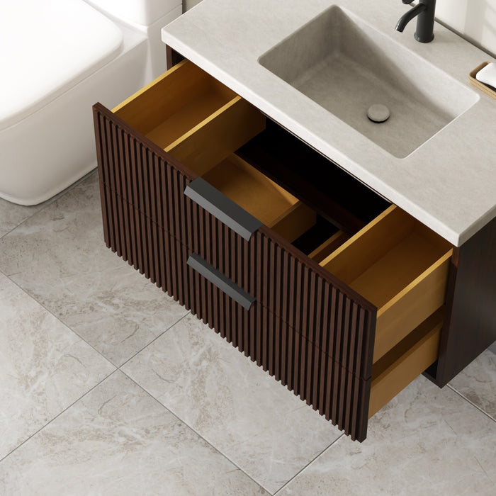 San Diego 36" Dark Walnut Wall Mount Bathroom Vanity