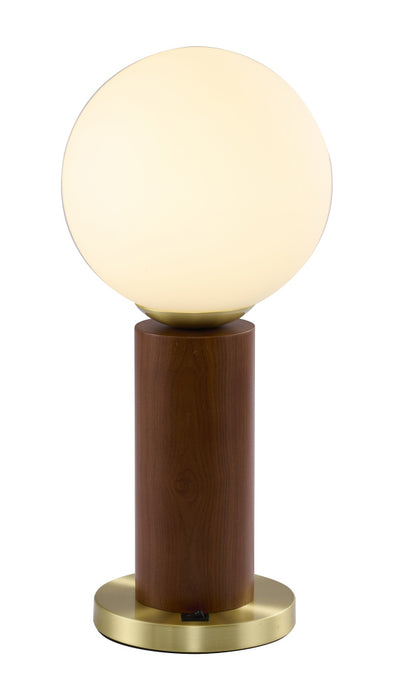 1-Light Black And Satin Brass Table Lamp With A White Glass Shade