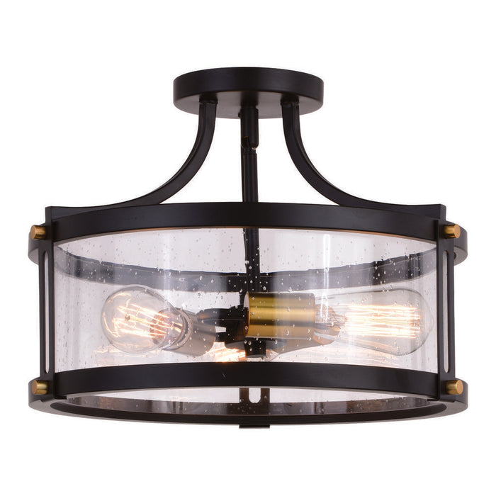 Holbrook 15.75-in. 3 Light Semi-Flush Matte Black and Satin Brass
