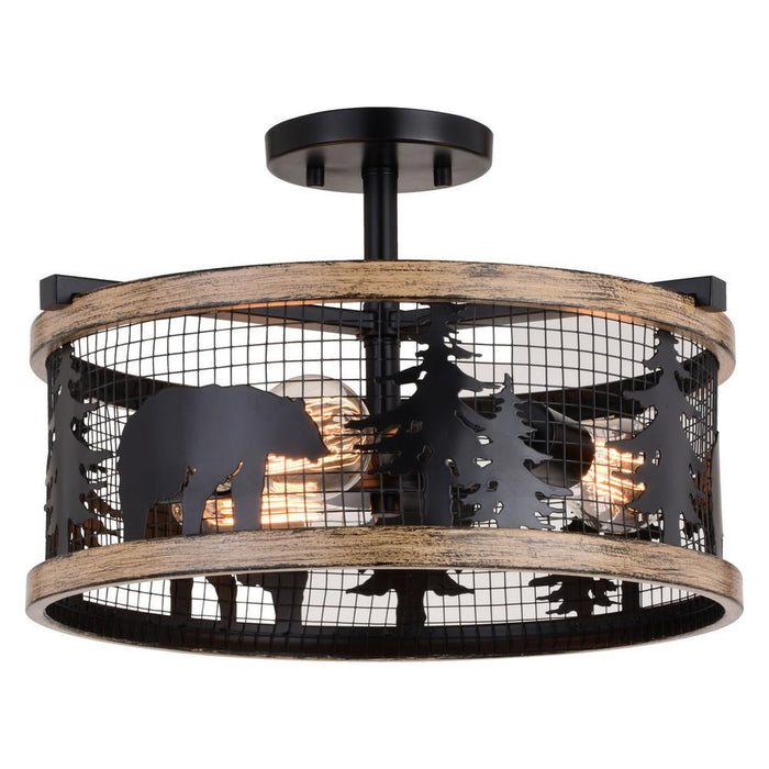 Kodiak 16-in. 3 Light Semi-Flush Black and Burnished Teak