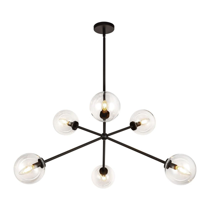 Cassia 40-in Matte Black/Clear Glass 6 Lights Chandelier