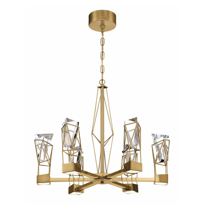 Gem 24" Geometric Crystal LED Chandelier in Aged Brass