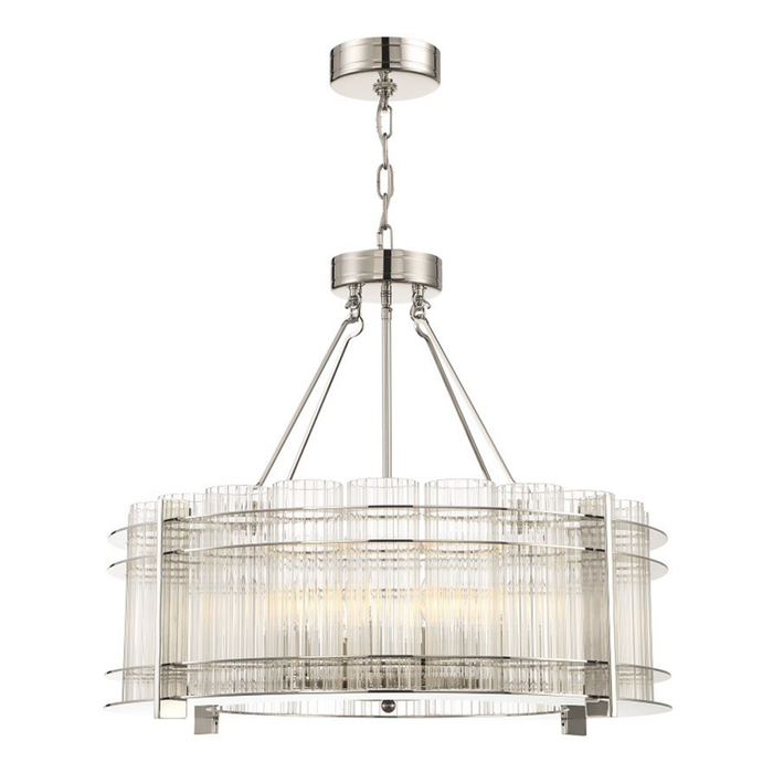 Regis 28" 10-Light, Fluted Glass Drum Chandelier in Polished Nickel
