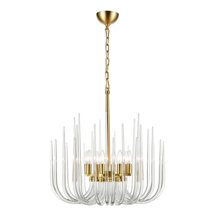 Astoria 24" 8-Light, Curved Glass Chandelier in Polished Brass