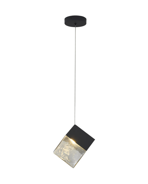 1-Light Black Cubed Pendant With A Clear Distorted Glass Shade