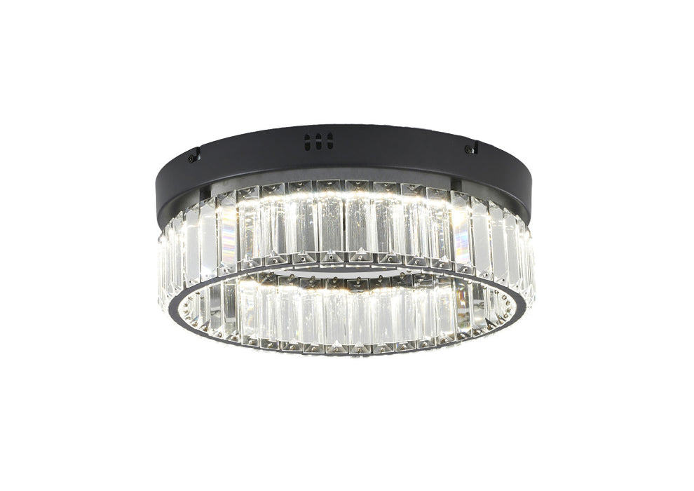 1-Light Black Dimmable LED Flush Mount With Clear Crystals
