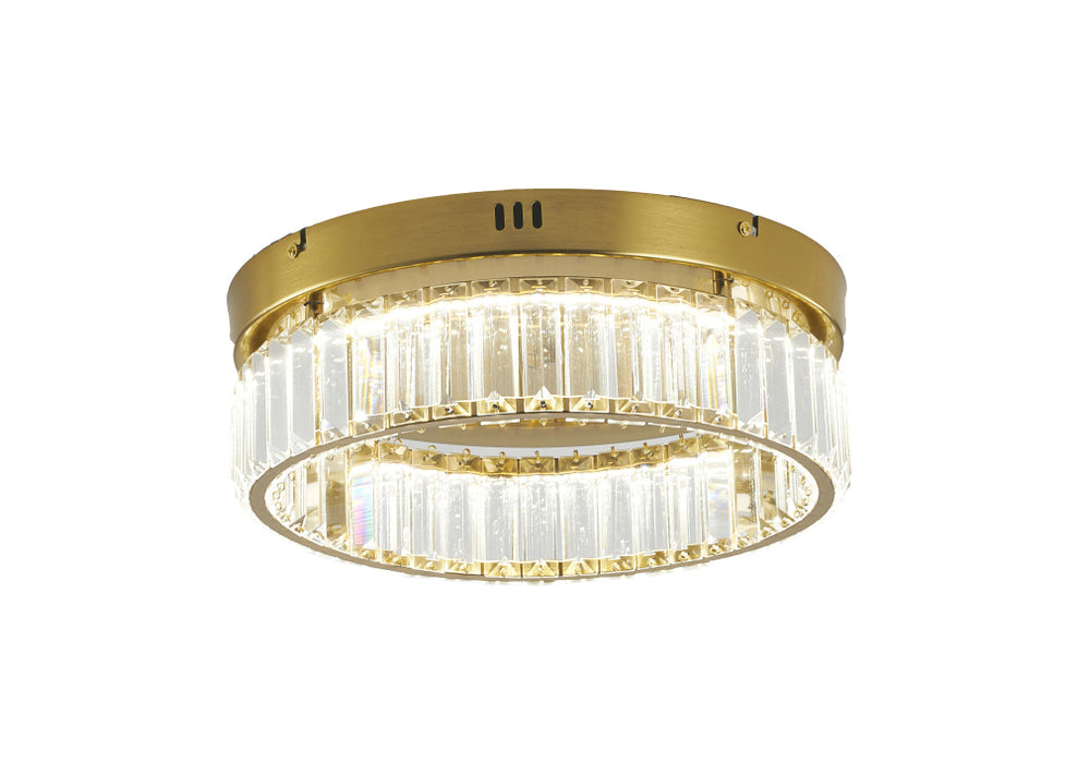 1-Light Brass Dimmable LED Flush Mount With Clear Crystals