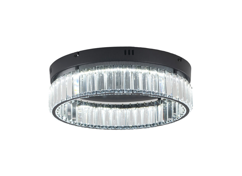 1-Light Black Dimmable LED Flush Mount With Clear Crystals