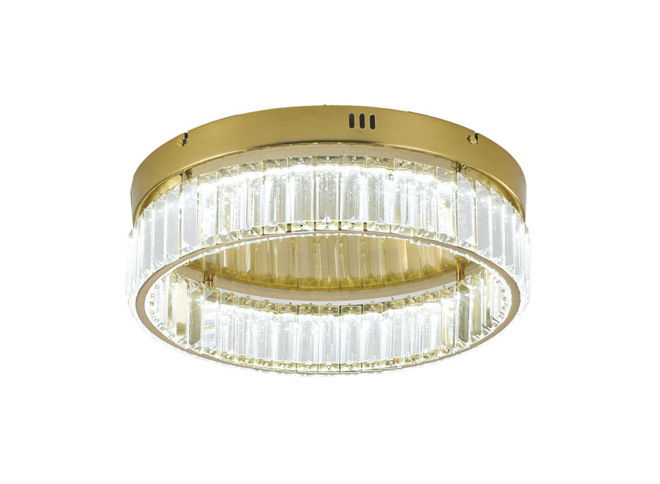 1-Light Brass Dimmable LED Flush Mount With Clear Crystals