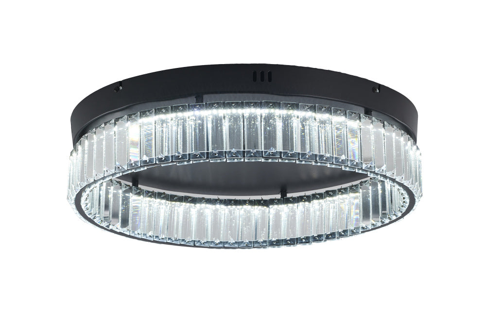1-Light Black Dimmable LED Flush Mount With Clear Crystals
