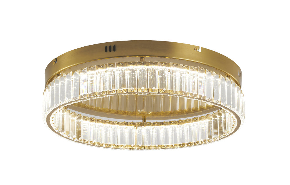 1-Light Brass Dimmable LED Flush Mount With Clear Crystals