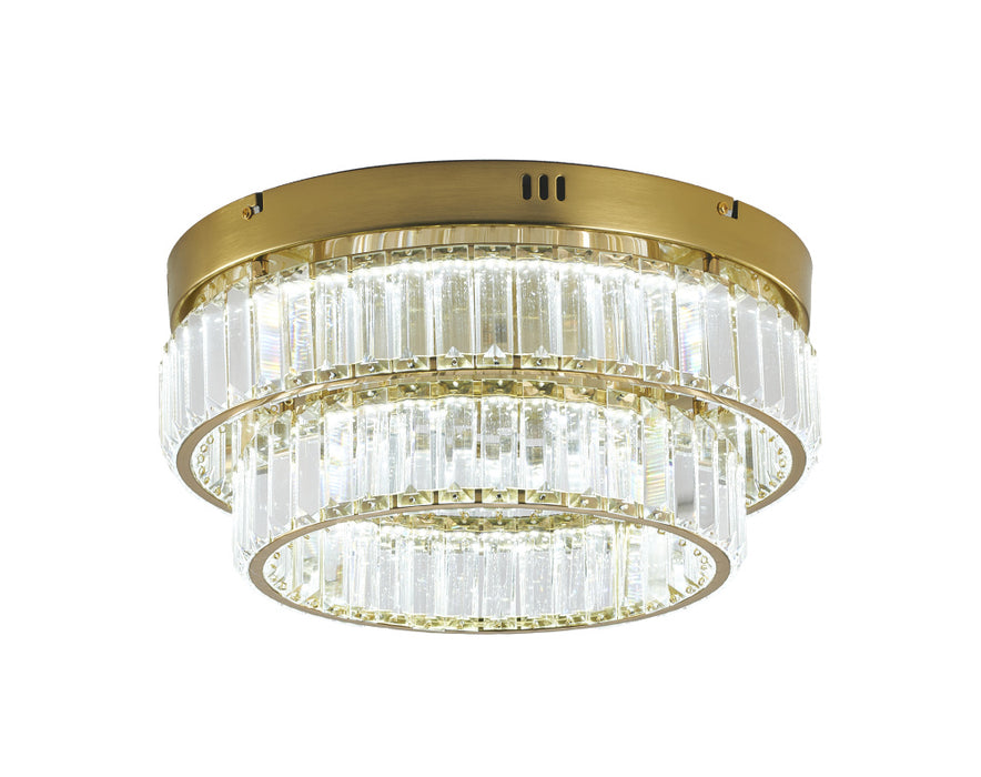 2-Light Brass Dimmable LED Flush Mount With Clear Crystals