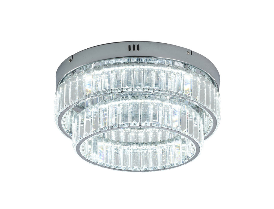 2-Light Chrome Dimmable LED Flush Mount With Clear Crystals