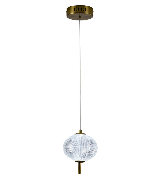 1-Light Brass Dimmable LED Single Pendant With A Clear PC Shade