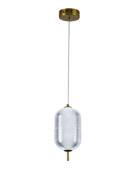 1-Light Brass Dimmable LED Single Pendant With A Clear PC Shade