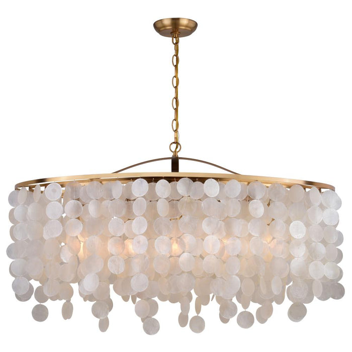Elsa Capiz Shell 35.75-in. 5 Light Linear Chandelier Natural Brass