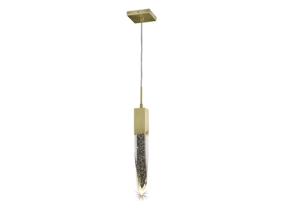 Aspen Collection Single Pendat in Brushed Brass with Bubbled Crystal