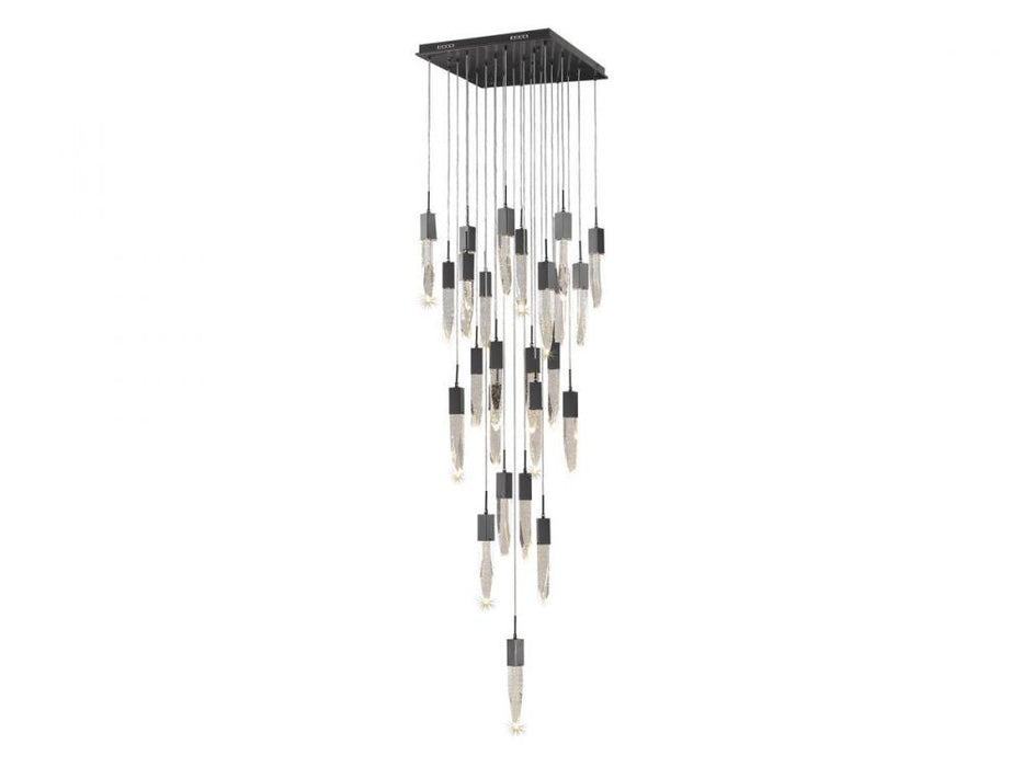 Aspen  25 Light Multi  Pendant in Dark Bronze with Bubbled Crystal