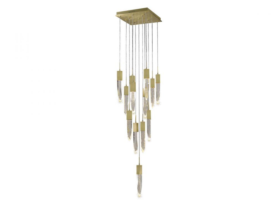 Aspen  13 Light Multi  Pendant in Brushed Brass with Bubbled Crystal