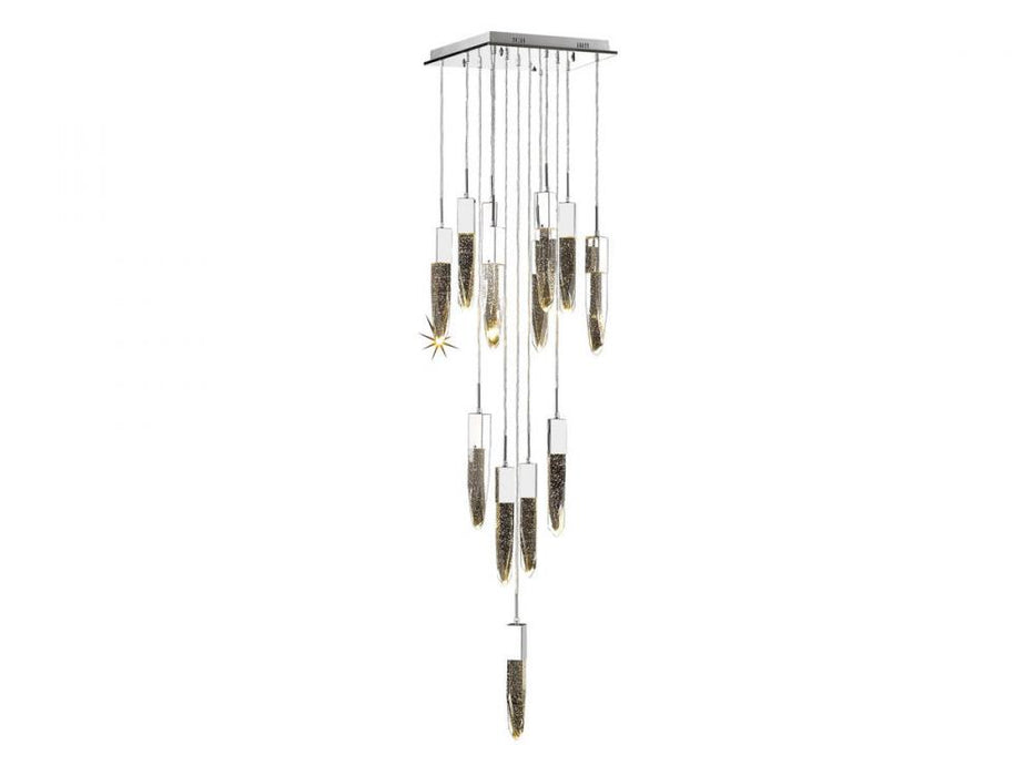 Aspen  13 Light Multi  Pendant in Polished Chrome with Bubbled Crystal