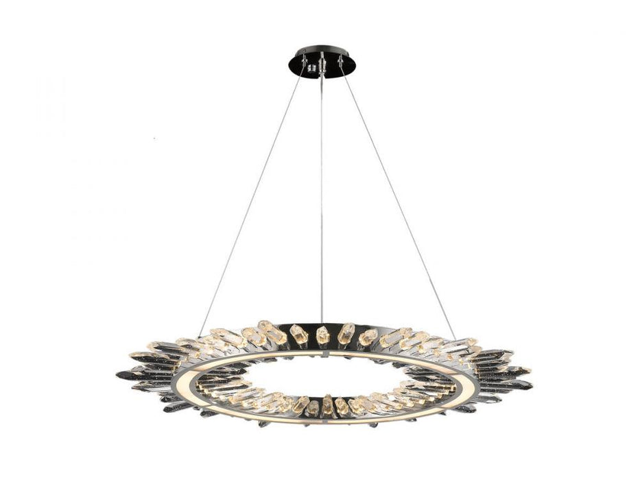 Aspen 34" LED Pendant in Polished Nickel with Bubbled Crystal Accent