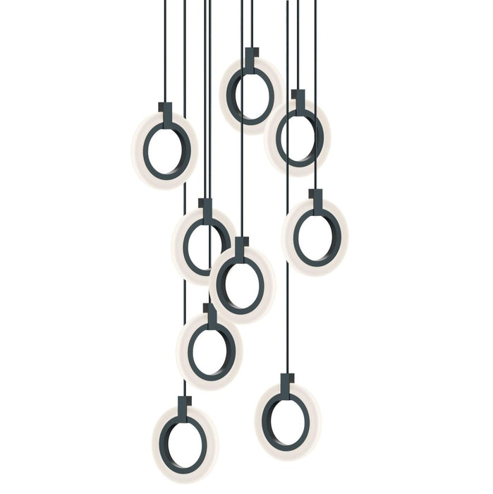 Halo 9 Light Round Pendant, 120V, 162W, 5 CCT, BK
