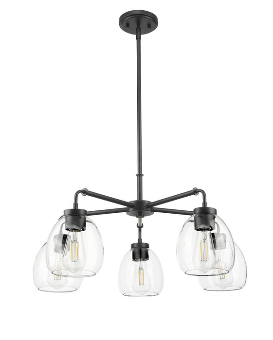 Dawes 27 in. Matte Black 5-Light Chandelier With Clear Glass Globes