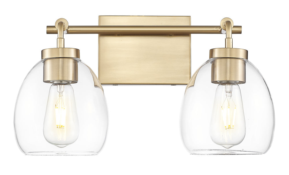Dawes 16 in. Brass 2-Light Vanity With Clear Glass Globes
