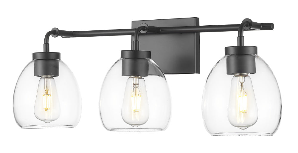 Dawes 24 in. Matte Black 3-Light Vanity With Clear Glass Globes