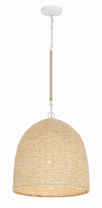 Jasper 3 Light Matte White + Natural Wood Pendant